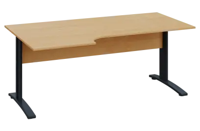 CRK 18 - 186 stůl kancelářský, rohový, levý, kovová podnož černá, deska 18 mm, široký 1800 mm, javor